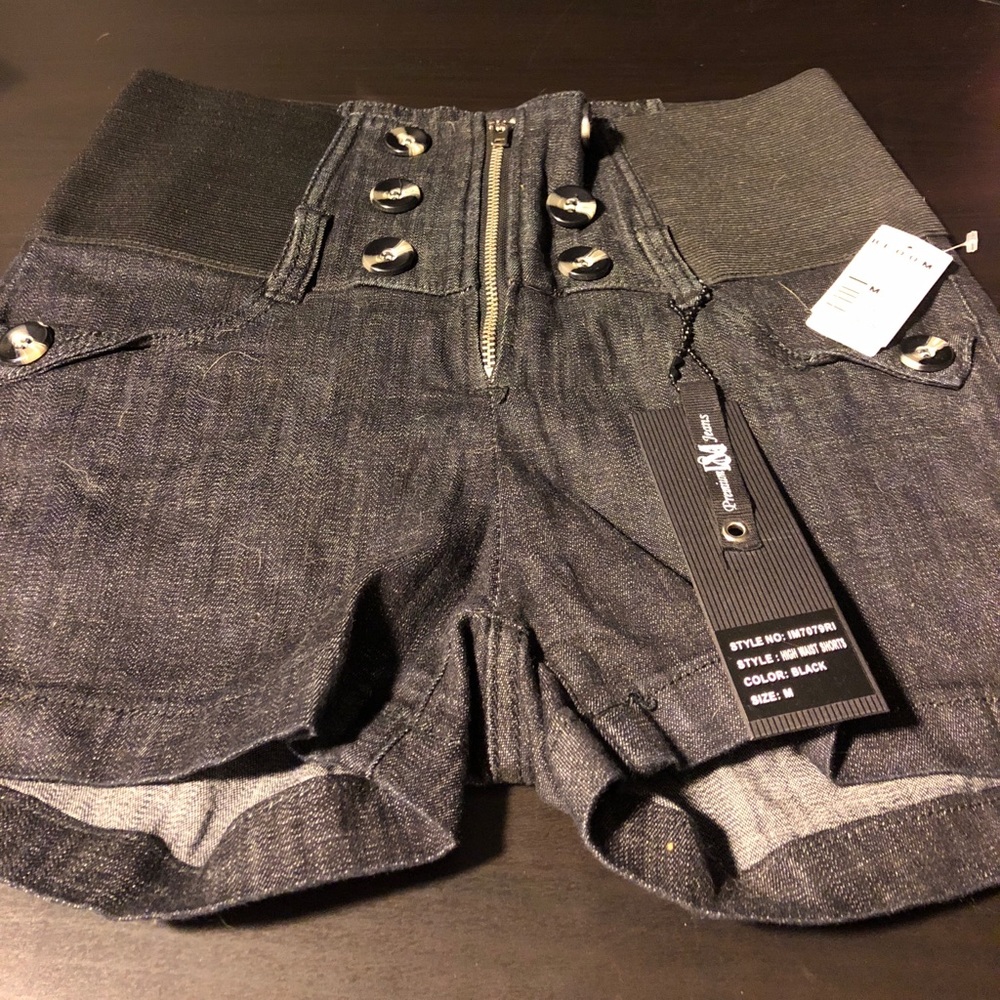 Black denim high waisted shorts